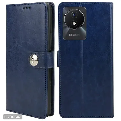 Fastship Vivo V2217  Y02 Flip Cover  Full Body Protection  Inside Pockets  Stand  Wallet Stylish Button Magnetic Closure Book Cover Leather Flip Case for Vivo Y02  Blue-thumb0