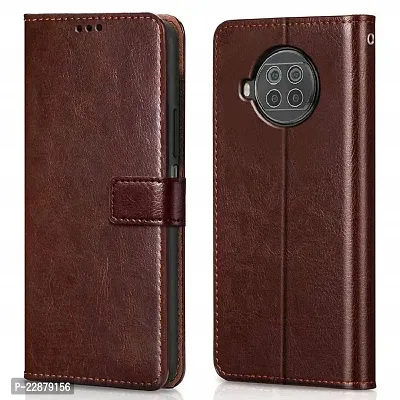 Fastship Faux Leather Wallet with Back Case TPU Build Stand  Magnetic Closure Flip Cover for Mi 10i  Executive Brown-thumb0