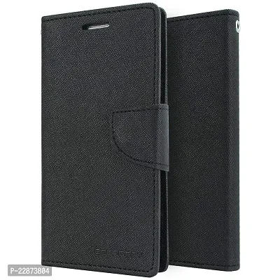 Fastship Imported Canvas Cloth Smooth Flip Cover for Samsung J1 2016  J120H Inside TPU  Inbuilt Stand  Wallet Style Back Cover Case  Stylish Mercury Magnetic Closure  Black-thumb2