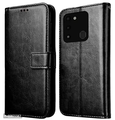 Fastship Vintage Magnetic Leather Wallet Case Book Flip Cover for Tecno KG5p  Spark 9  Charcoal Black-thumb0