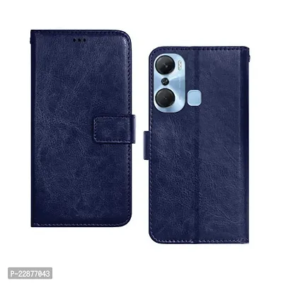 Coverage Leather Finish Inside TPU Wallet Back Case Stand Magnetic Closure Flip Cover for Infinix Hot 12 Pro  Navy Blue-thumb0