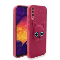 Coverage Coloured 3D POPUP Billy Eye Effect Kitty Cat Eyes Leather Rubber Back Cover for Samsung Galaxy A50  Baby Pink-thumb1