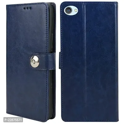 Fastship Cover Vivo Y55L Flip Cover  Wallet Stylish Button Magnetic Closure Book Cover Leather Flip Case for Vivo Y55L  Blue-thumb2