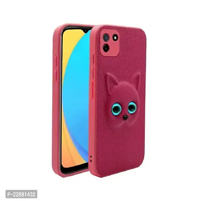 Coverage Colour Eye Cat Soft Kitty Case Back Cover for Realme C11 Old 2020  Faux Leather Finish 3D Pattern Cat Eyes Case Back Cover Case for Realme RMX2185  Realme C11 2020 Model  Pink-thumb2