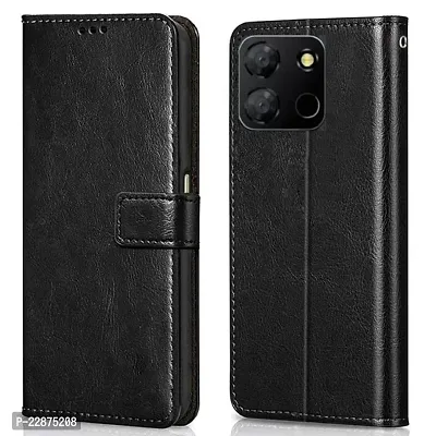 Fastship Case Leather Finish Inside TPU Wallet Stand Magnetic Closure Flip Cover for itel A60  itel A60s  Venom Black