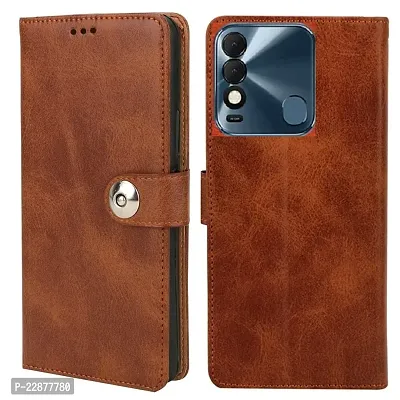 Fastship Cover Genuine Matte Leather Finish Flip Cover for Tecno Spark KG6P  Spark 8T  Wallet Style Back Cover Case  Stylish Button Magnetic Closure  Brown-thumb0