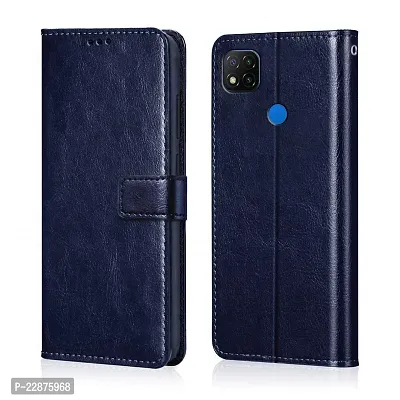 Fastship Leather Finish Inside TPU Wallet Back Case Stand Magnetic Closure Flip Cover for Poco C31  Navy Blue-thumb2