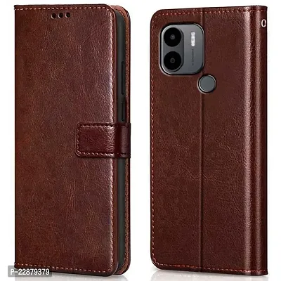 Fastship New Leather Finish Inside TPU Wallet Stand Magnetic Closure Flip Cover for MI REDMI A1 Plus  Executive Brown-thumb0