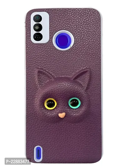 Fastship Coloured 3D POPUP Billy Eye Effect Kitty Cat Eyes Leather Rubber Back Cover for Tecno Spark 6 Go  Purple