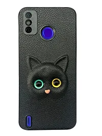 Coverage Coloured 3D POPUP Billy Eye Effect Kitty Cat Eyes Leather Rubber Back Cover for Tecno Spark Go 2020  Pitch Black-thumb1