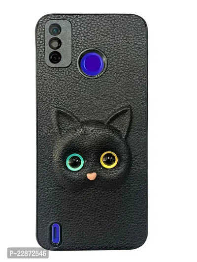 Coverage Coloured 3D POPUP Billy Eye Effect Kitty Cat Eyes Leather Rubber Back Cover for Tecno Spark Go 2020  Pitch Black-thumb2