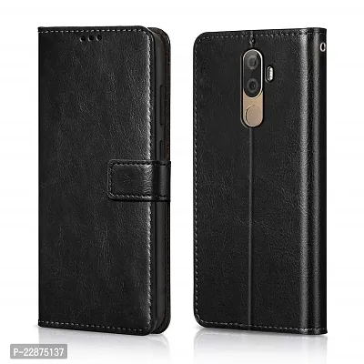 Fastship Vintage Magnatic Button Case Inside Build Back TPU Stand View Lether Flip Cover for Lenovo XT 1902  K8 Note  Black-thumb2