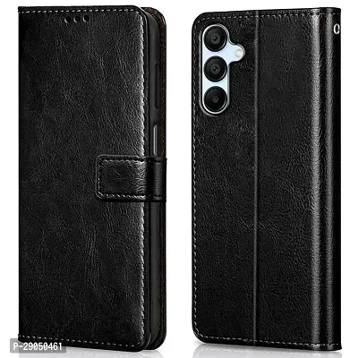 Fastship Vintage Magnatic Closer Matte Leather Flip Cover for SAMSUNG A35 5G -SM-A356ELB - Gravity Black-thumb0