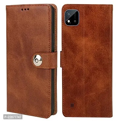 Fastship Cover Genuine Matte Leather Finish Flip Cover for Realme RMX3231  C11 2021  Wallet Style Back Cover Case  Stylish Button Magnetic Closure  Brown