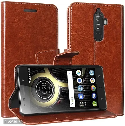 Fastship Faux Leather Wallet with Back Case TPU Build Stand  Magnetic Closure Flip Cover for Lenovo K8 Plus  Executive Brown-thumb0