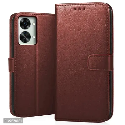 Fastship Vintage Magnetic Leather Wallet Case Book Flip Cover for OnePlus CPH2401 1 Nord 2T 5G  Cherry Brown