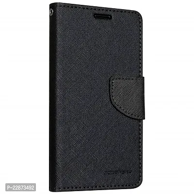 Fastship Genuine Canvas Smooth Flip Cover for Realme RMX3193 Realme C25  Inside TPU  Inbuilt Stand  Wallet Style Back Cover Case  Stylish Mercury Magnetic Closure  Black-thumb0