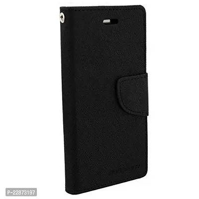 Fastship Imported Canvas Cloth Smooth Flip Cover for Realme RMX2020  Narzo 10A  Wallet Style Back Cover Case  Stylish Mercury Magnetic Closure  Black-thumb0