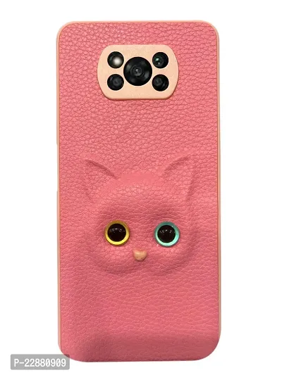 Fastship Coloured 3D POPUP Billy Eye Effect Kitty Cat Eyes Leather Rubber Back Cover for Poco X3  Baby Pink