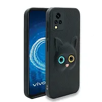 Coverage Colour Eye Cat Soft Kitty Case Back Cover for Vivo V21 5G  Faux Leather Finish 3D Pattern Cat Eyes Case Back Cover Case for Vivo V2050  V21 5G  Black-thumb1