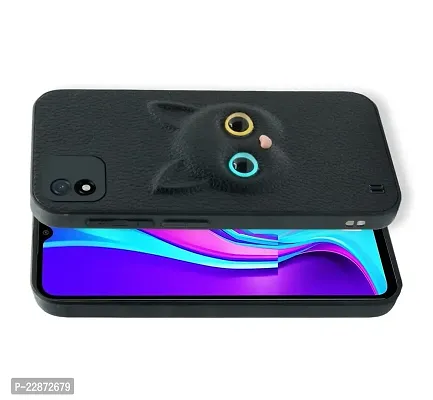 Coverage Coloured 3D Cat Eye Proper fix Case Rubber Back Cover for Realme Narzo 50i  Pitch Black