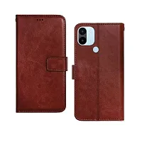 Fastship Leather Finish Inside TPU Wallet Stand Magnetic Closure Flip Cover for REDMI A1  Executive Brown-thumb1