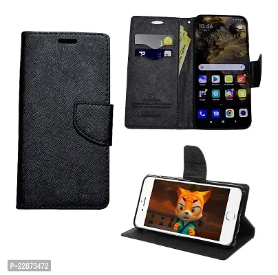 Fastship Imported Canvas Cloth Smooth Flip Cover for Realme RMX2185  Realme C11 2020 Model Inside TPU  Inbuilt Stand  Wallet Style Back Cover Case  Stylish Mercury Magnetic Closure  Black-thumb2