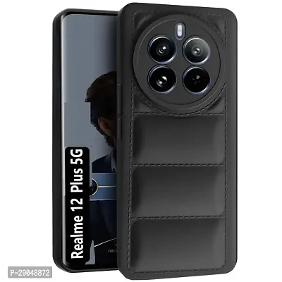 Fastship Puff Case Soft Silicon Flexible Rubber Case Back Cover for Realme 12+ 5G - Black-thumb0