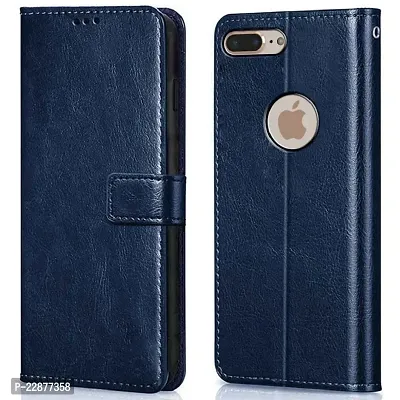 Fastship Faux Leather Wallet with Back Case TPU Build Stand  Magnetic Closure Flip Cover for I Phone 8 Plus  Navy Blue