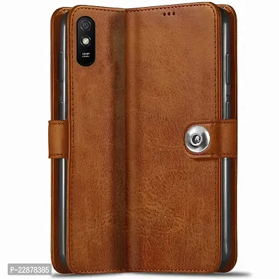 Fastship Mi REDMI 9i Sport Flip Cover  Full Body Protection  Inside Pockets  Stand  Wallet Stylish Button Magnetic Closure Book Cover Leather Flip Case for Mi REDMI 9i Sport  Executive Brown