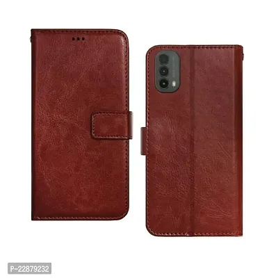 Fastship Case Leather Finish Inside TPU Wallet Stand Magnetic Closure Flip Cover for Motorola E40  Executive Brown-thumb0