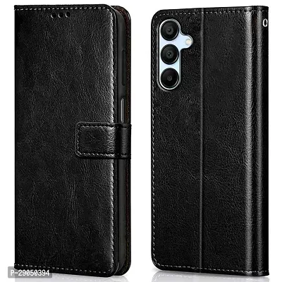 Fastship Vintage Magnatic Closer Matte Leather Flip Cover for SAMSUNG M15 5G - SM-M156B - Gravity Black-thumb0