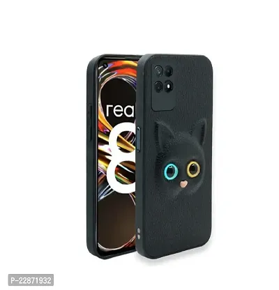 Fastship Coloured 3D POPUP Billy Eye Effect Kitty Cat Eyes Leather Rubber Back Cover for Oppo Realme 8i  Pitch Black