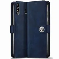 Fastship Leather Finish Flip Cover for Infinix X650C  Hot 8  Inside Back TPU  Stand  Wallet Button Magnetic Closure for Infinix Hot 8  Navy Blue-thumb1