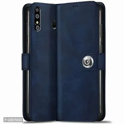 Fastship Leather Finish Flip Cover for Infinix X650C  Hot 8  Inside Back TPU  Stand  Wallet Button Magnetic Closure for Infinix Hot 8  Navy Blue-thumb2