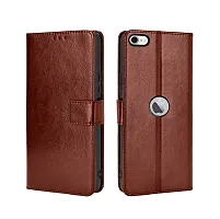 Fastship Vintage Magnatic Button Case Inside Build Back TPU Stand View Lether Flip Cover for I Phone SE 3rd Gen 2022  Brown-thumb1