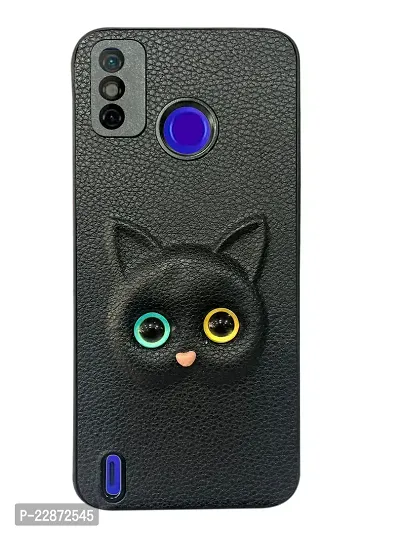 Coverage Colour Eye Cat Soft Kitty Case Back Cover for Tecno Spark Go 2020  Faux Leather Finish 3D Pattern Cat Eyes Case Back Cover Case for Tecno KE5  Spark Go 2020  Black-thumb0