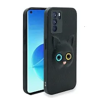 Coverage Colour Eye Cat Soft Kitty Case Back Cover for Oppo Reno6 5G  Faux Leather Finish 3D Pattern Cat Eyes Case Back Cover Case for Oppo CPH2251  Reno 6 5G  Black-thumb1