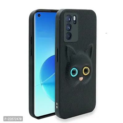 Coverage Colour Eye Cat Soft Kitty Case Back Cover for Oppo Reno6 5G  Faux Leather Finish 3D Pattern Cat Eyes Case Back Cover Case for Oppo CPH2251  Reno 6 5G  Black-thumb2