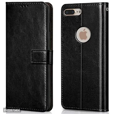 Fastship Faux Leather Wallet with Back Case TPU Build Stand  Magnetic Closure Flip Cover for I Phone 7 Plus  Venom Black-thumb0