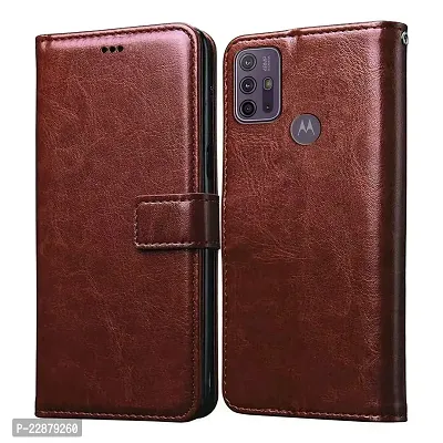 Fastship Case Leather Finish Inside TPU Wallet Stand Magnetic Closure Flip Cover for Motorola G30  Executive Brown-thumb0