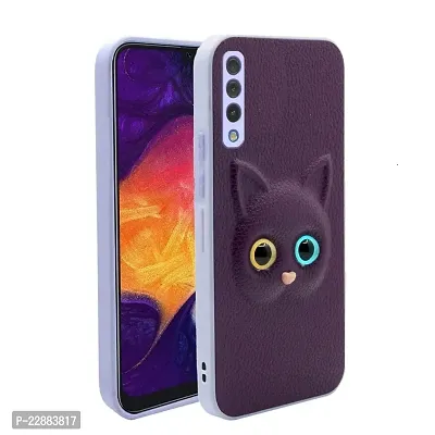 Fastship Coloured 3D POPUP Billy Eye Effect Kitty Cat Eyes Leather Rubber Back Cover for Samsung Galaxy A50  Purple-thumb0