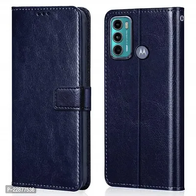 Fastship Case Leather Finish Inside TPU Wallet Stand Magnetic Closure Flip Cover for Motorola G60  Navy Blue-thumb0