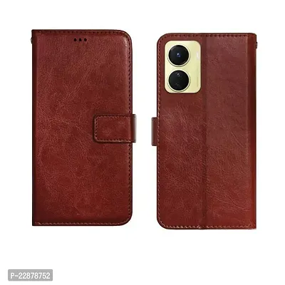 Fastship Leather Finish Inside TPU Wallet Back Case Stand Magnetic Closure Flip Cover for Vivo Y16  Executive Brown-thumb0