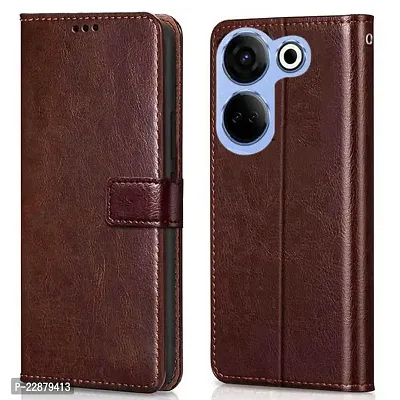 Fastship Case Leather Finish Inside TPU Wallet Stand Magnetic Closure Flip Cover for Tecno Camon20 Predawn  Executive Brown-thumb0