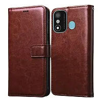 Fastship Vintage Magnatic Button Case Inside Build Back TPU Stand View Lether Flip Cover for itel A551L  itel A27  Brown-thumb1