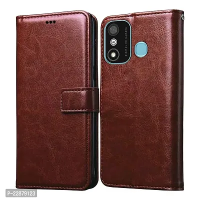 Fastship Vintage Magnatic Button Case Inside Build Back TPU Stand View Lether Flip Cover for itel A551L  itel A27  Brown-thumb2