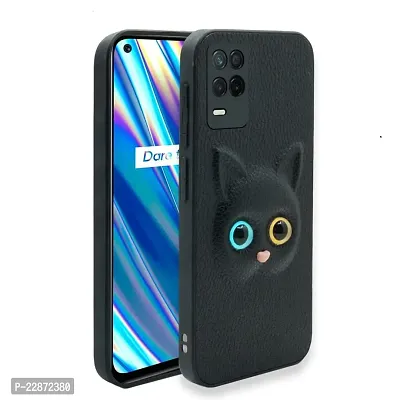 Coverage Coloured 3D POPUP Billy Eye Effect Kitty Cat Eyes Leather Rubber Back Cover for Realme 8s 5G  Pitch Black