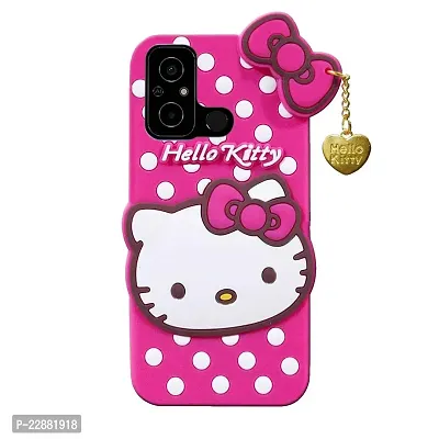 Fastship Silicone Soft Hello Kitty with Pendant Case Proper fit Back Cove for REDMI 12C  Pink