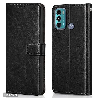 Fastship Case Leather Finish Inside TPU Wallet Stand Magnetic Closure Flip Cover for Motorola G60  Starry Black-thumb0